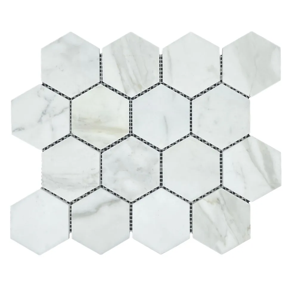 Hexagon Calacatta Honed Chip Size 70x80x10mm Sheet Size 289x250mm