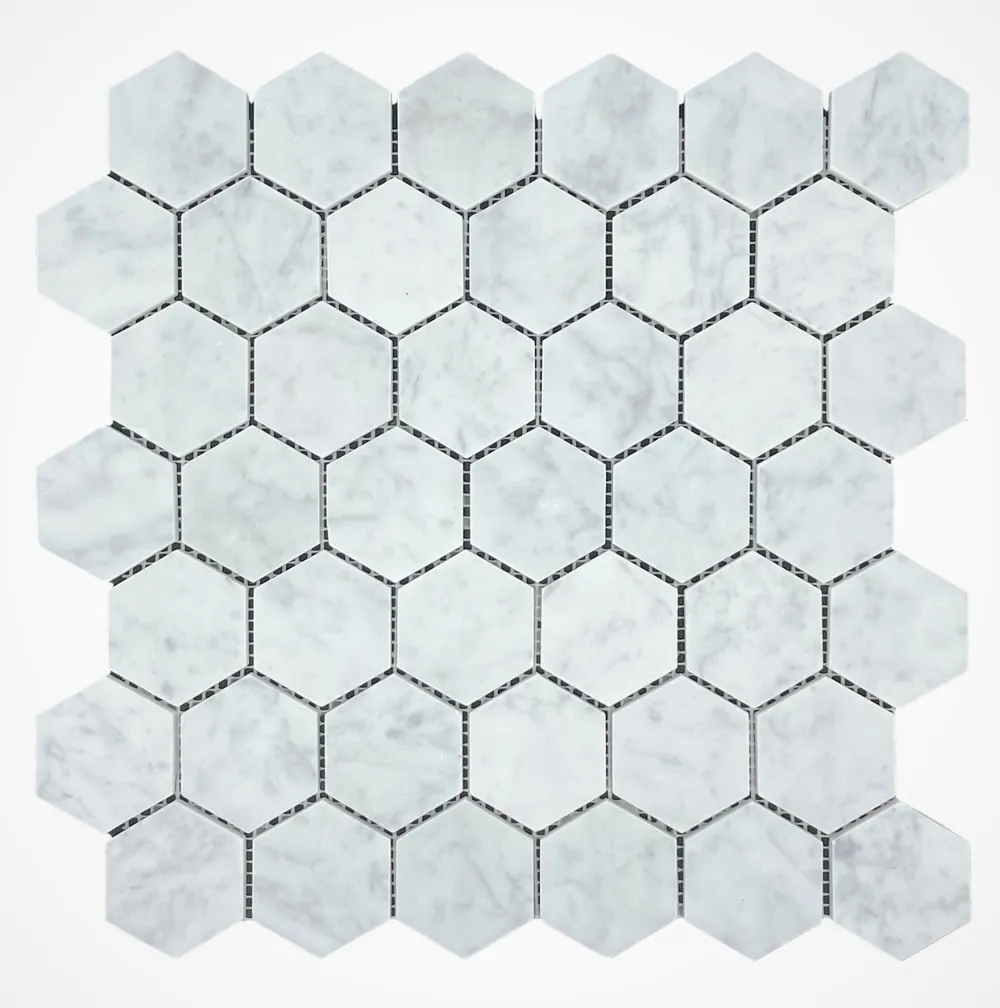 Hexagon Carrara Honed 48x48mm Chip Size 48x48x10mm Sheet Size 298x305x10mm