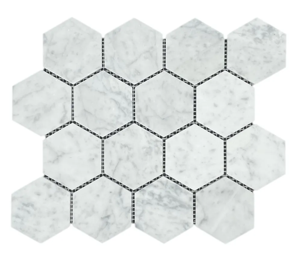 Hexagon Carrara Honed Chip Size 70x80x7mm Sheet Size 289x250mm