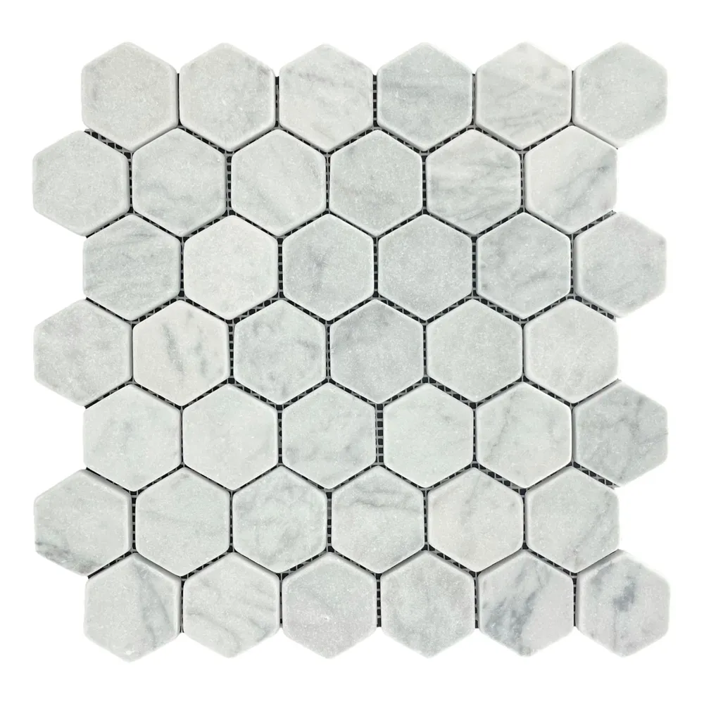 Hexagon Carrara Tumbled Chip Size 48x48mm Sheet Size 289x305x10mm