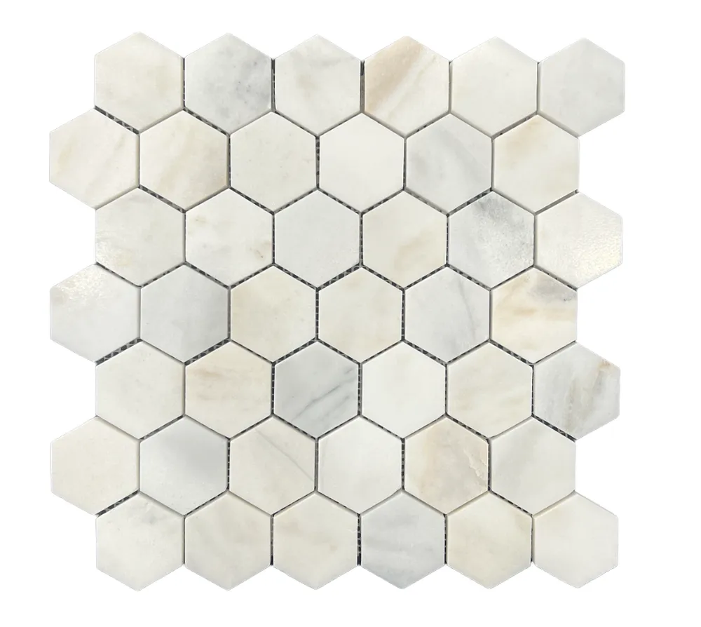 Hexagon Lotus White Honed Chip Size 48mm Sheet Size 298x305x10mm
