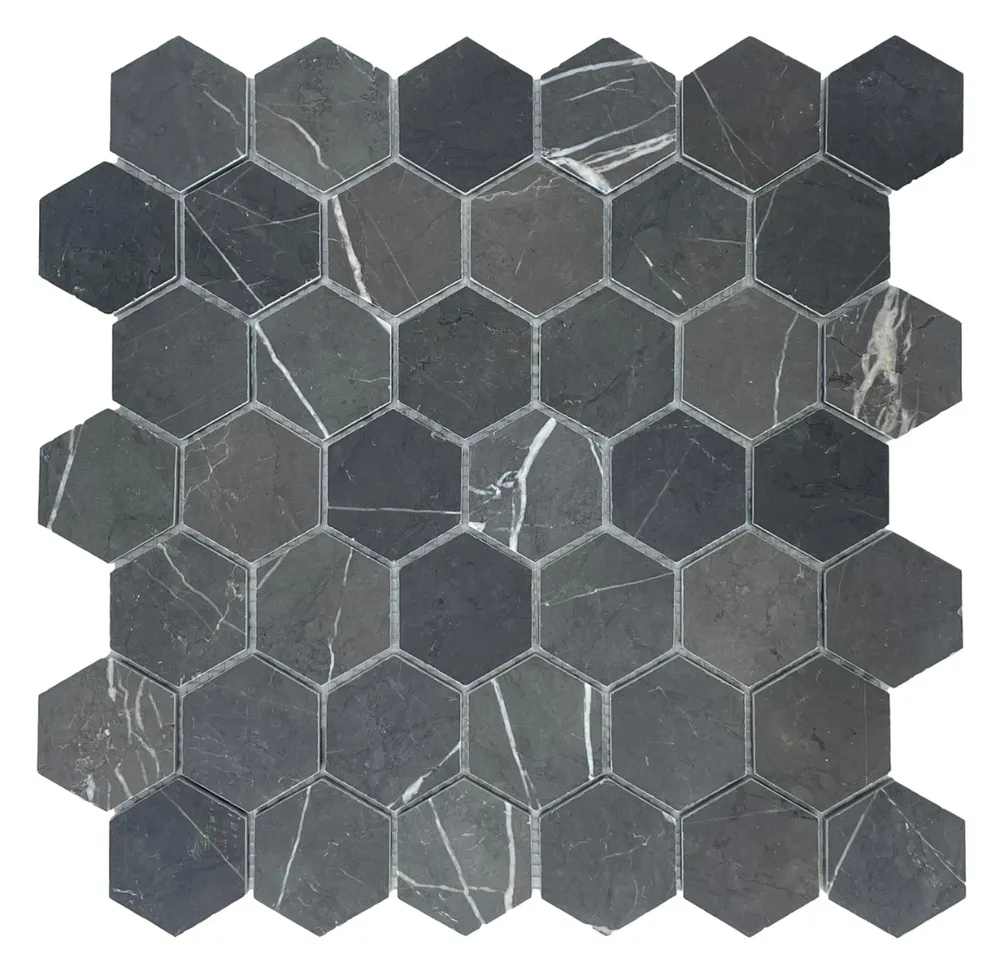 Hexagon Pietra Grey Honed Chip Size 48x48x7mm Sheet Size 298x305mm