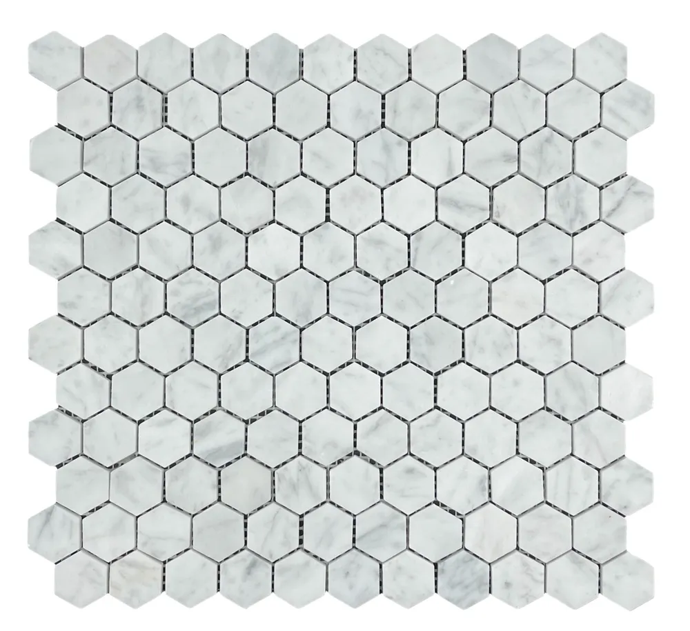 Hexagonal Carrara Honed Chip Size 25x25x7mm Sheet Size 280x295mm