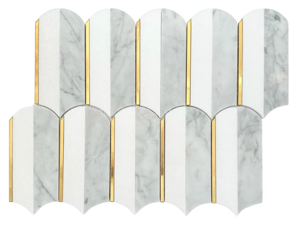 Jumbo Feather Carrara & Thassos Gold Stainless Sheet Size 260x336x8mm