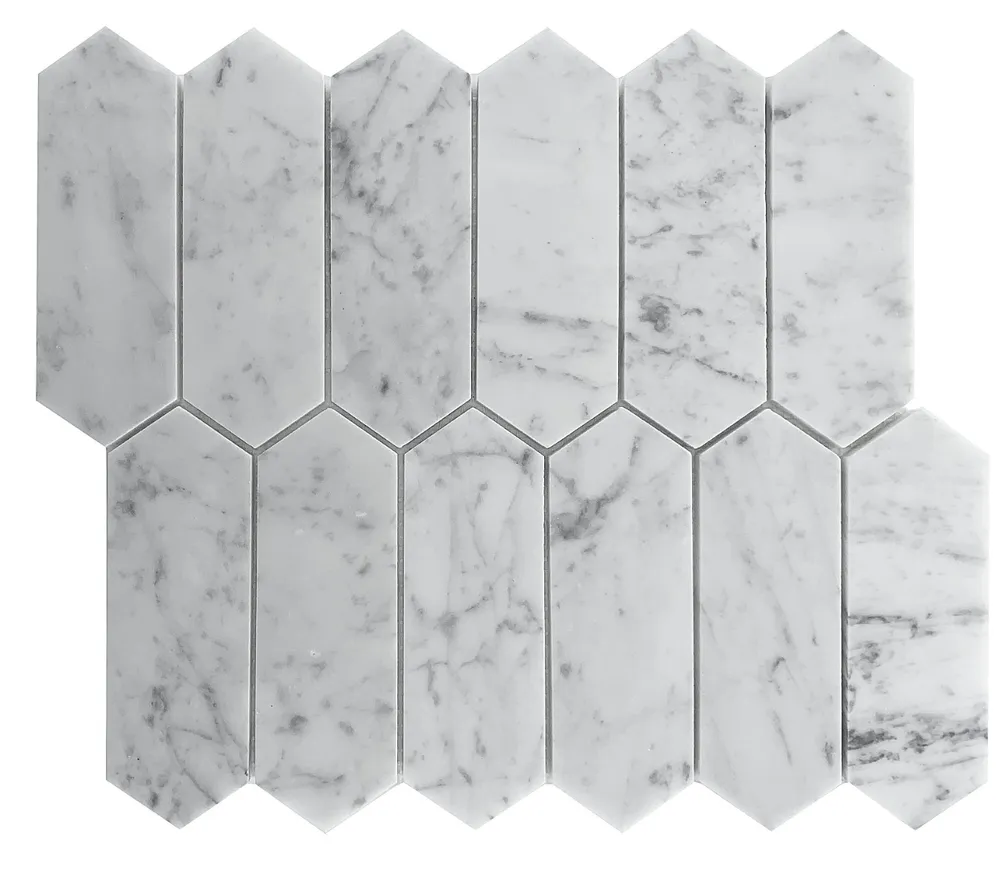 Long Hex Carrara Honed Chip Size 50x150x7mm Sheet Size 270x310mm