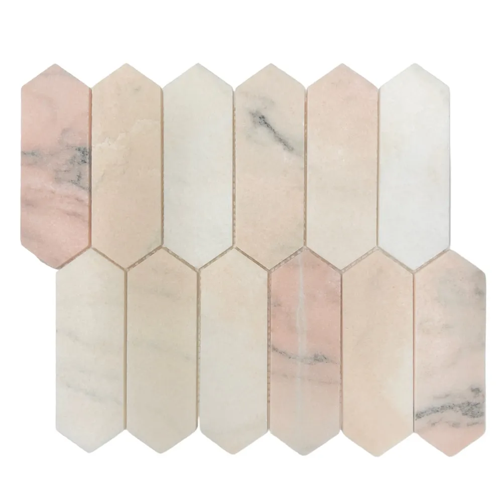 Long Hex Pink Honed Chip Size: 50x150x7mm Sheet Size: 275x310x7mm