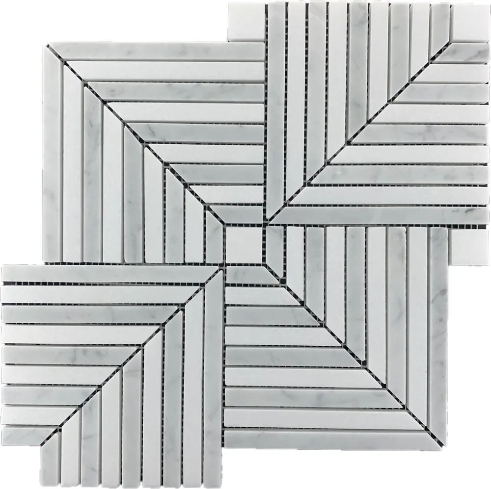 Modern Carrara Thassos Honed Chip Size 10x135 mm Sheet Size 279x279x7mm