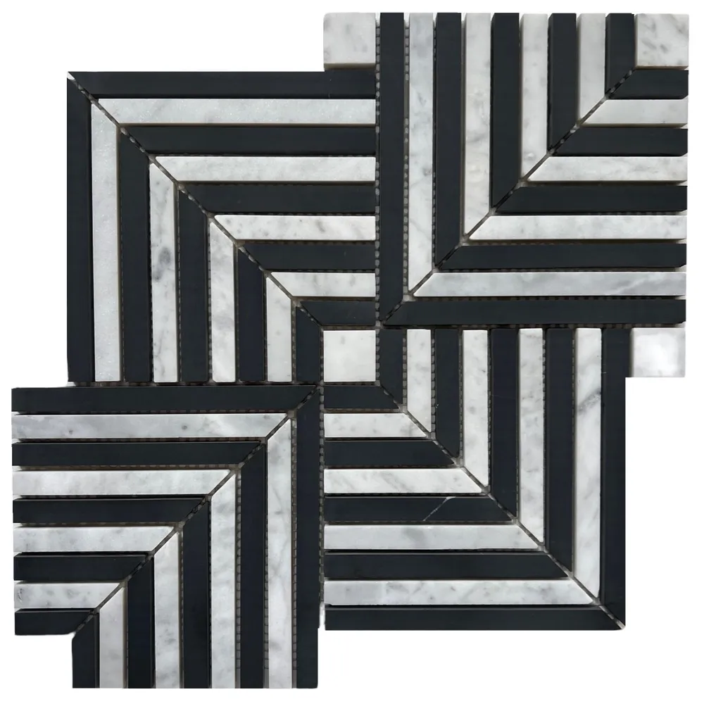 Modern Nero Carrara Honed Chip Size 10x135 mm Sheet Size 279x279x7mm