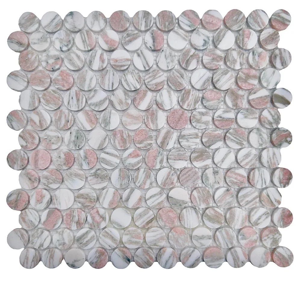 Penny Norwegian Pink Honed Chip Size 23mm Sheet Size 305x287x7mm