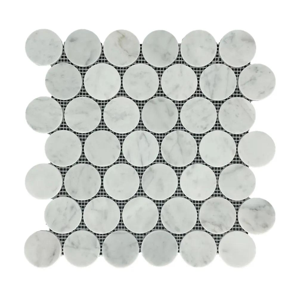 Penny Round Carrara Honed Chip Size 48mm Sheet Size 298x305x7mm